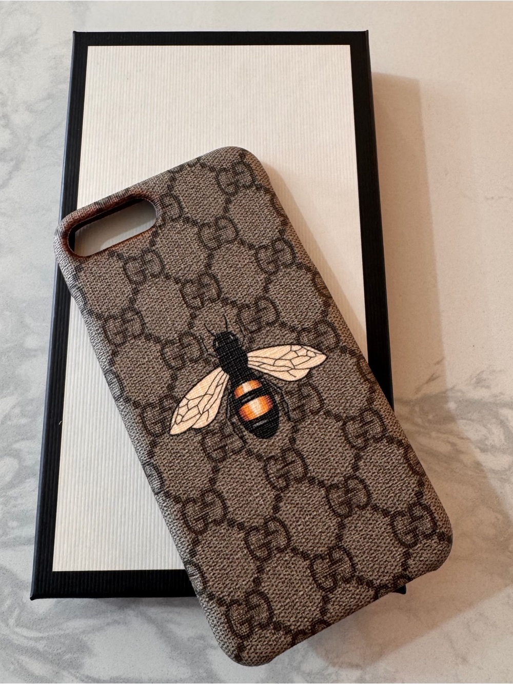 Gucci Brown Beige Monogram Bee iPhone Case